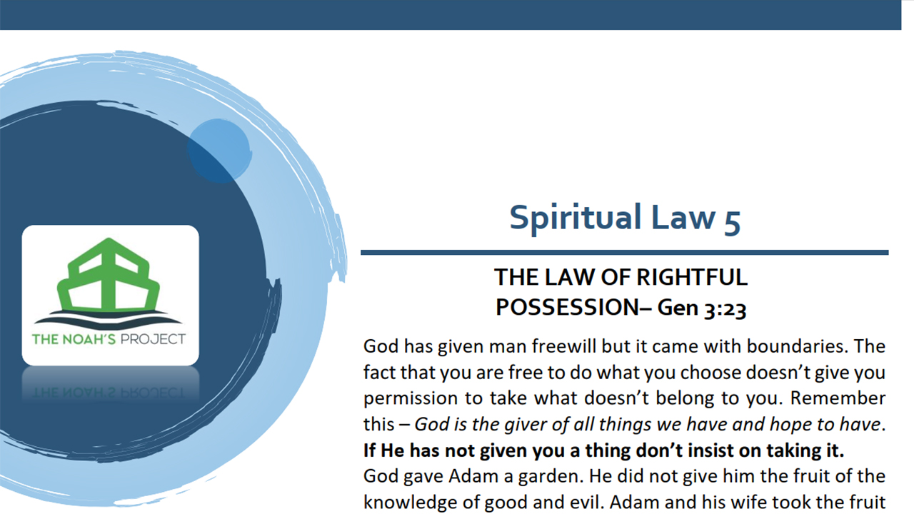 5. The Law of Rightful Possession (Gen 3: 23)
