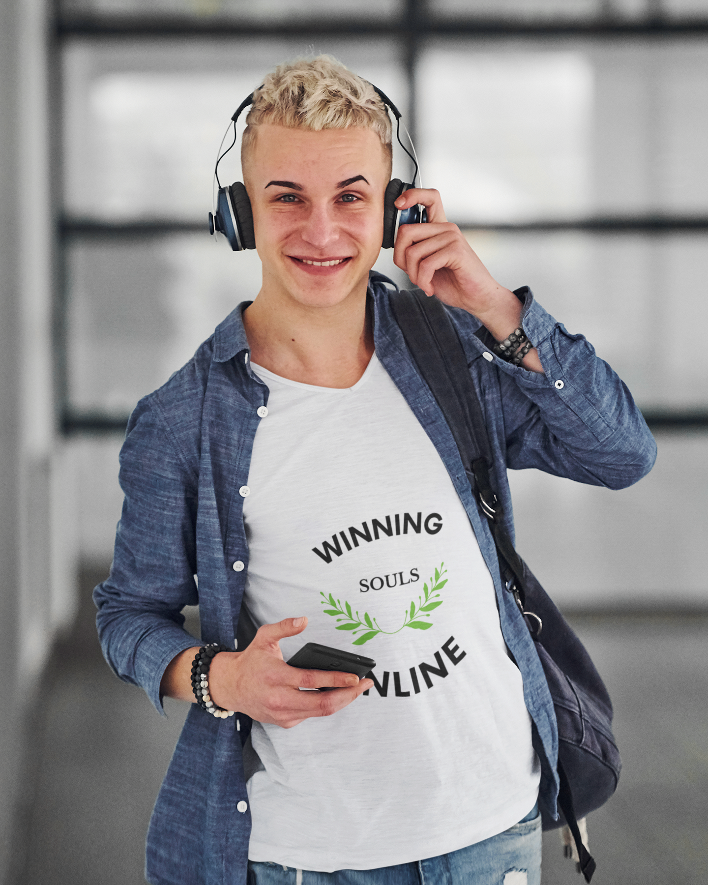 v neck tee mockup featuring a man with headphones m1863 r el2 1
